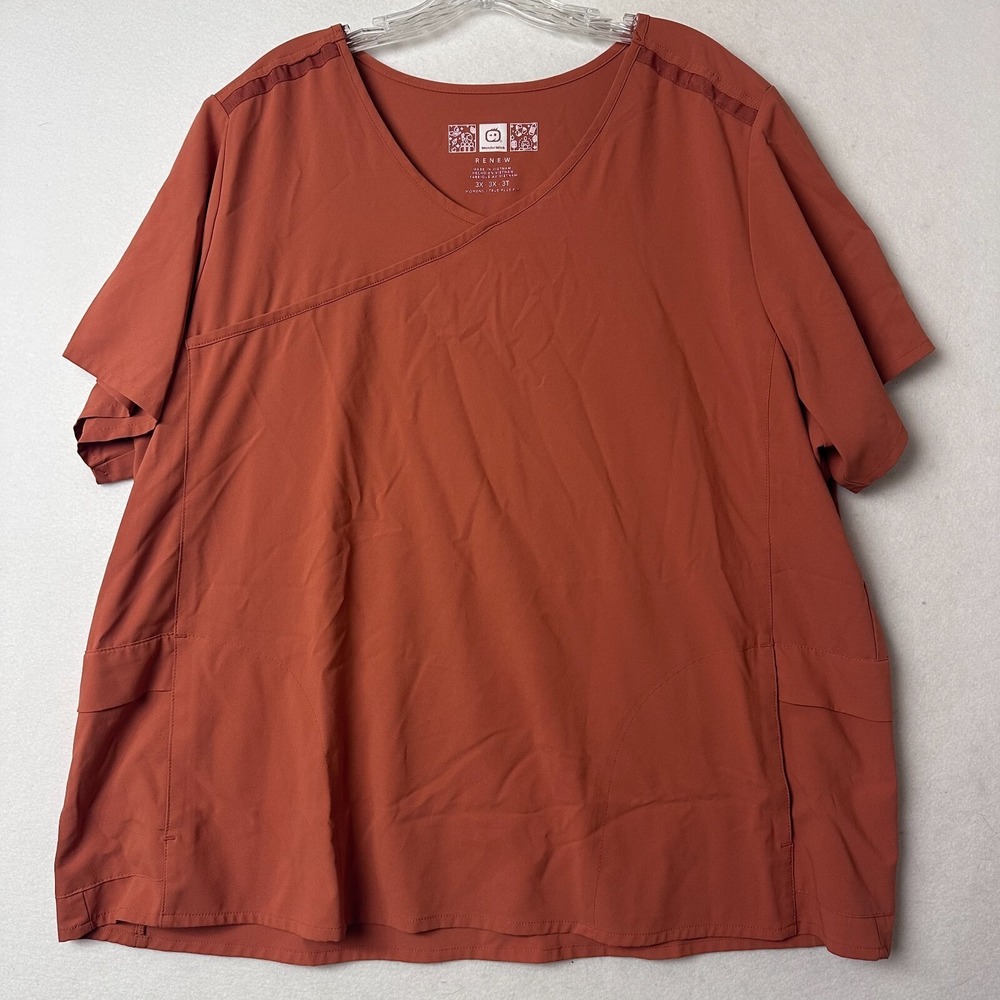 WonderWink Renew Scrub Top Womens 3X Rust Orange Mock Wrap V-Neck Plus‎ Size
